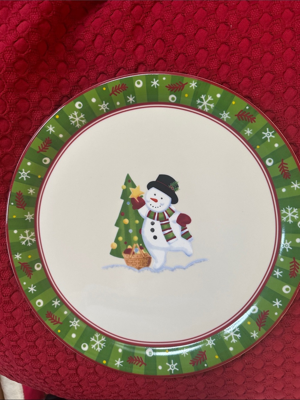Longaberger Green Holiday Snowman round platter